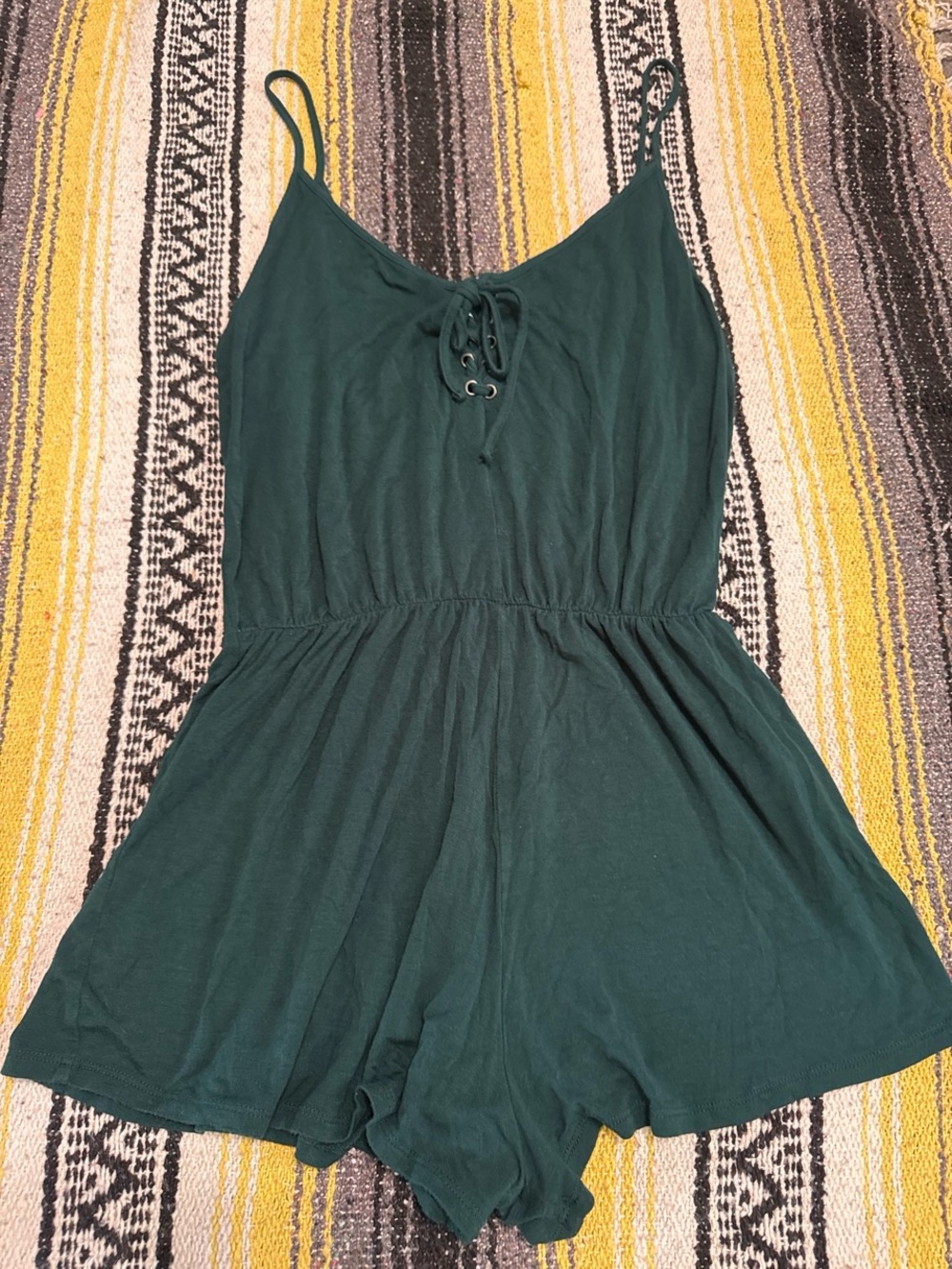 Forever 21 Dark Green Lace-Up Romper Cami